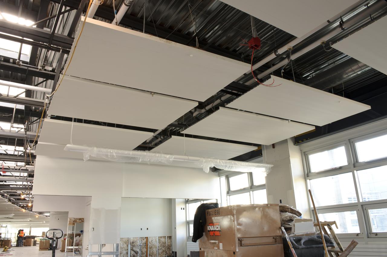 Construction of the new NASA Ames Green Building dubbed Sustainability Base located on the Ames Research Center campus at Moffett Field, CA. Drop ceiling panels, sprinkler, interior wall insulation and lgihting.