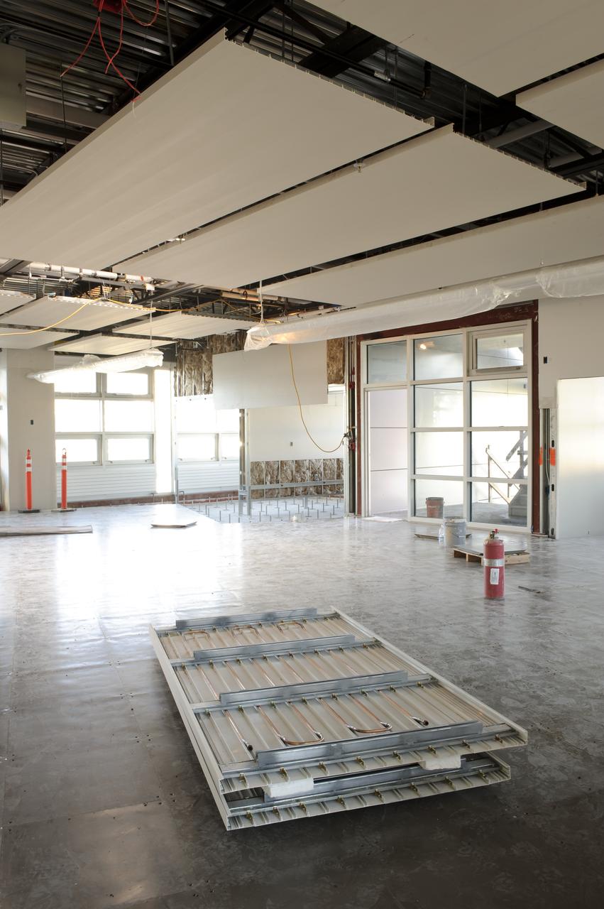 Construction of the new NASA Ames Green Building dubbed Sustainability Base located on the Ames Research Center campus at Moffett Field, CA.  cooling elements in ceiling panels