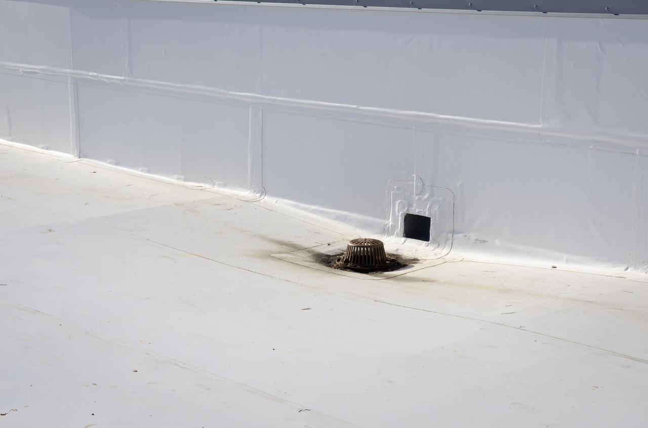 Construction of the new NASA Ames Green Building dubbed Sustainability Base located on the Ames Research Center campus at Moffett Field, CA. drain on roof