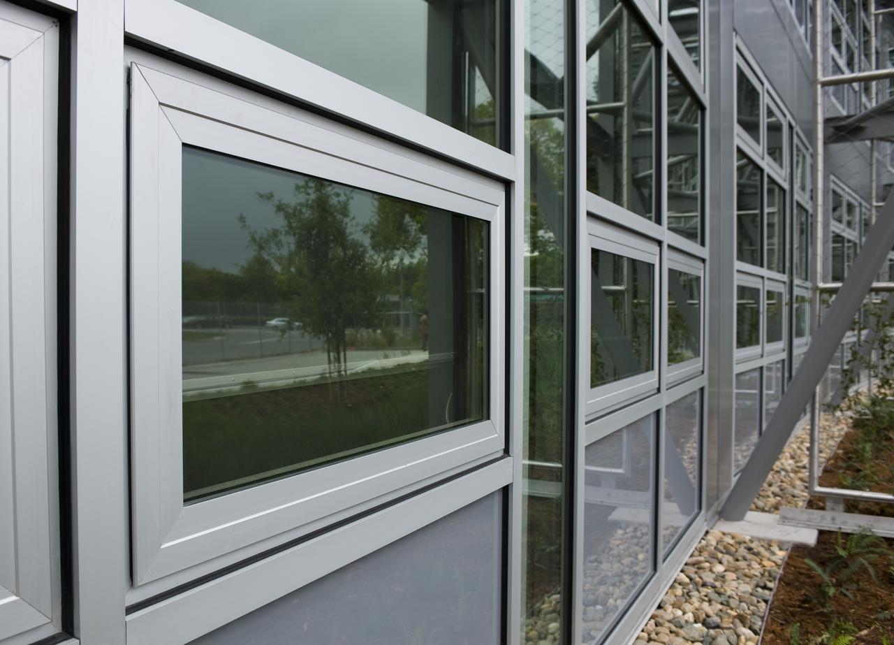 Construction of the new NASA Ames Green Building dubbed Sustainability Base located on the Ames Research Center campus at Moffett Field, CA. windows exterior