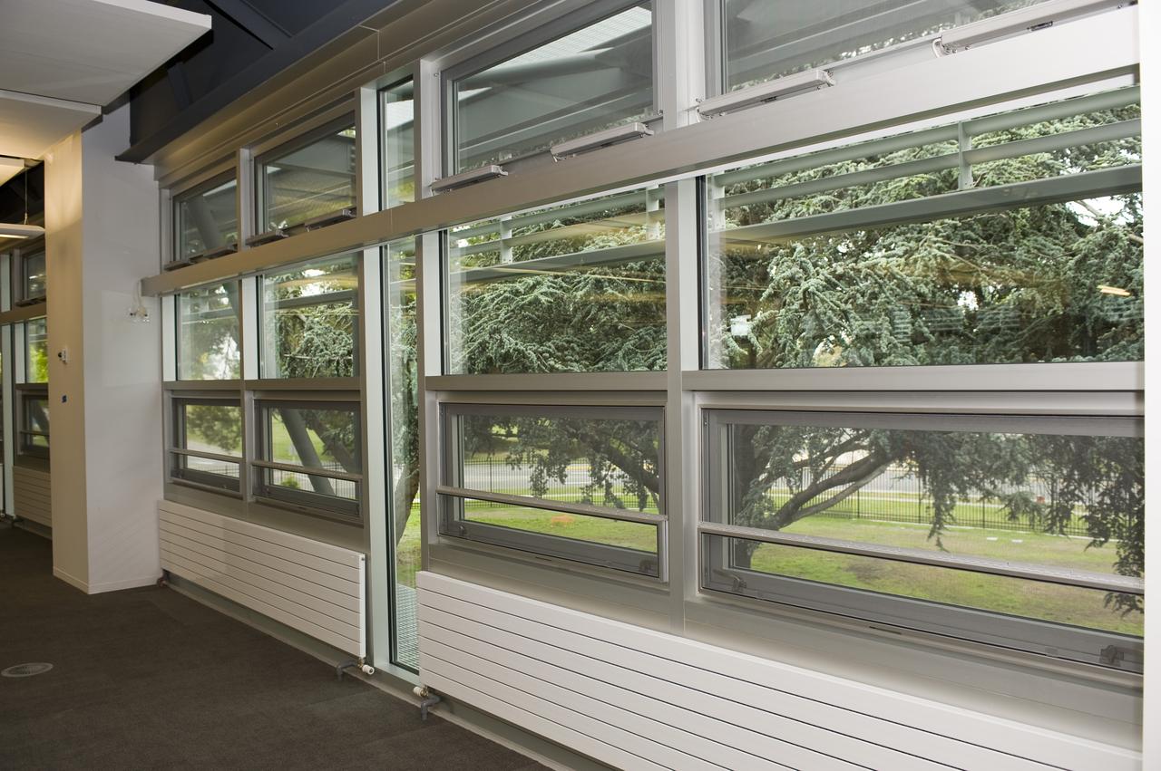 Construction of the new NASA Ames Green Building dubbed Sustainability Base located on the Ames Research Center campus at Moffett Field, CA. Interior windows.