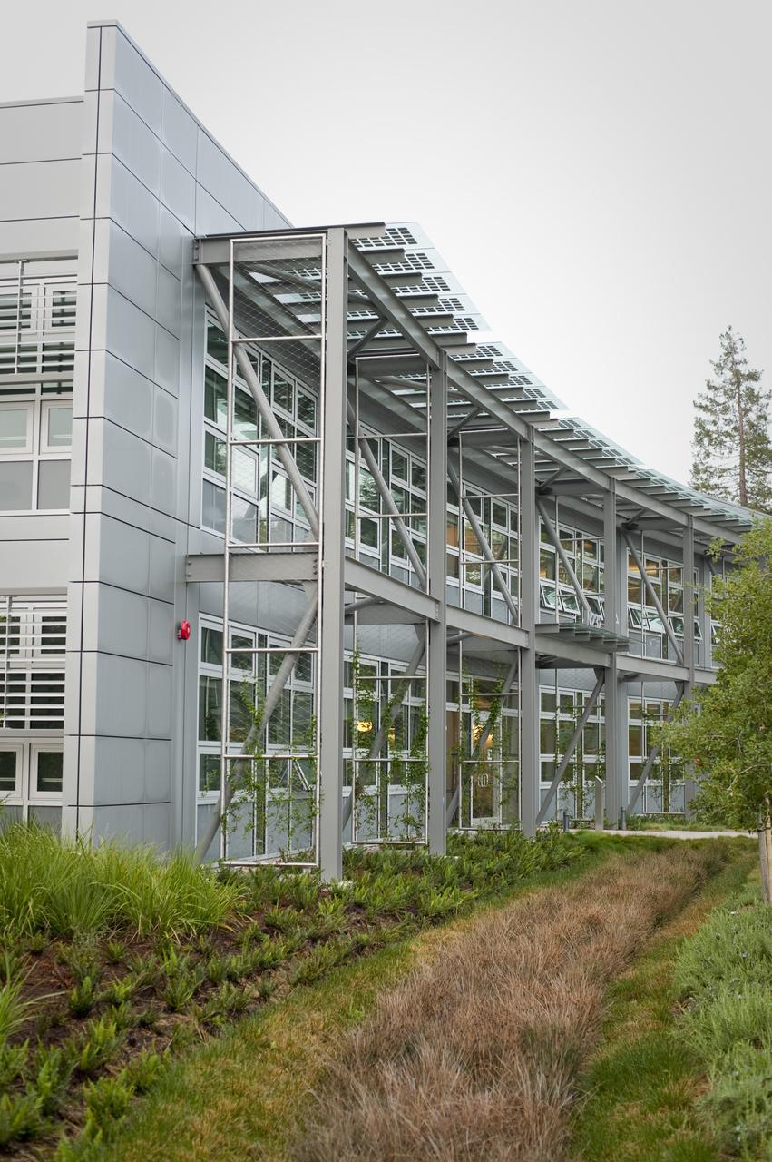 Construction of the new NASA Ames Green Building dubbed Sustainability Base located on the Ames Research Center campus at Moffett Field, CA. exterior views of building and landscaping