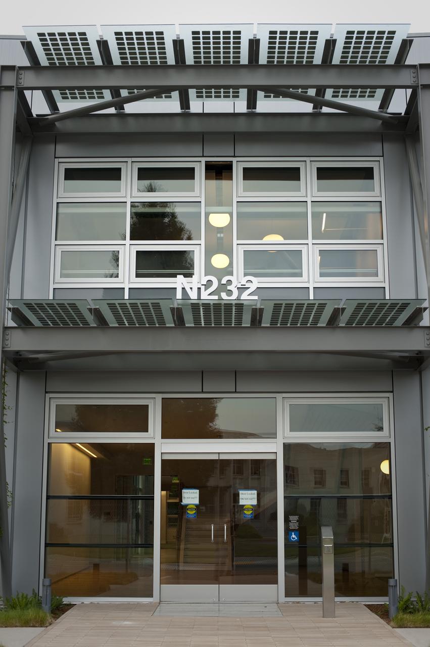 Construction of the new NASA Ames Green Building dubbed Sustainability Base located on the Ames Research Center campus at Moffett Field, CA.  N-232 sign installed.