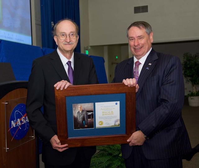 Ames 2012 Fellows Awards Dinner Honoring inductees Lousi J. Allamandola, Wayne R. Johnson, Baruch S. Blumberg and Hans Mark (showing Dr. Wayne Johnson and Pete Worden, Ames Director)