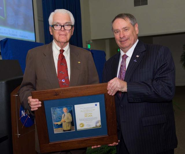 Ames 2012 Fellows Awards Dinner Honoring inductees Lousi J. Allamandola, Wayne R. Johnson, Baruch S. Blumberg and Hans Mark (showing Dr.Hans Mark and Pete Worden, Ames Director)