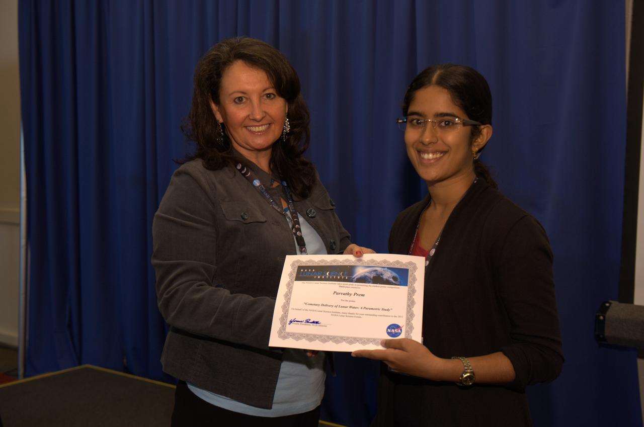 Lunar Science Forum Student Poster competition Third Place award to Parvathy Prem for the poster 'Cometary Delivery of Lunar Water: A Parametric Study'