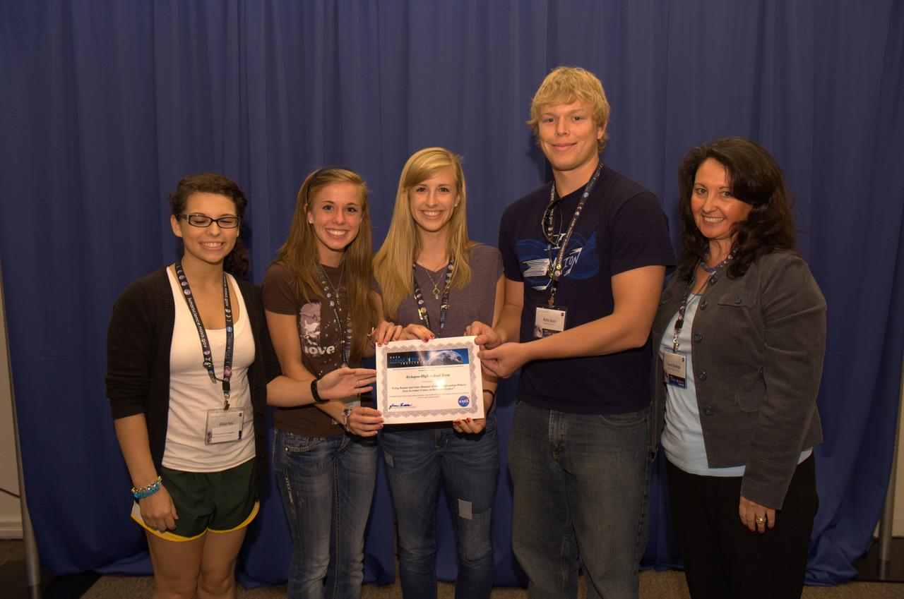 Lunar Science Forum Student Poster competition Second place award to Kickapoo High school Team for the poster 'using Boulder and Crater Diameter Ratios to Differentiate Primary from Secondary Craters and the Lunar Surface'