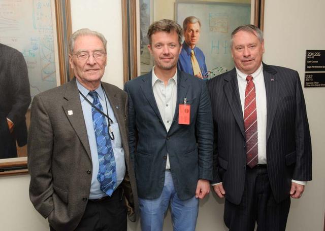 HRH Prince Frederik of Denmark visit and tour of NASA Ames Research Center.  from Left to right Shown the with Ames Special Advisor to the Director John W. 'Jack' Boyd, HRH, and Ames Center Director S. Pete Worden.