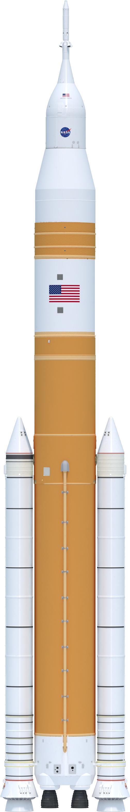 Illustration of the evolved SLS Block 1B Crew variant outer mold line. This configuration of the rocket, with the Exploration Upper Stage, will provide in-space propulsion to send astronauts in NASA’s Orion spacecraft and heavy cargo on a precise trajectory to the Moon. The evolution of the rocket to SLS Block 1B configuration with EUS enables SLS to launch 40% more cargo to the Moon along with the crew. Manufacturing both the core stage and Exploration Upper Stage is a collaborative effort between NASA and Boeing, the lead contractor for EUS and the SLS core stage. SLS is the only rocket that can send Orion, astronauts, and supplies to the Moon in a single mission. The SLS rocket, NASA’s Orion spacecraft, Gateway, and human landing system are part of NASA’s backbone for deep space exploration. Under the Artemis program, NASA is working to land the first woman and the next man on the Moon to pave the way for sustainable exploration at the Moon and future missions to Mars. (NASA)