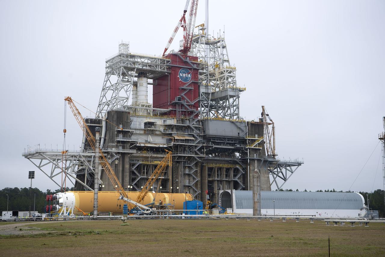 On Jan. 21-22, 2020, crews at Stennis Space Center lifted and installed the first core stage of NASA’s new Space Launch System (SLS) rocket onto the B-2 Test Stand. In upcoming months, a top-to-bottom, integrated series of Green Run tests will be conducted on the stage and its sophisticated systems. Following testing, the stage will be used to help launch the maiden Artemis I test mission of SLS and the Orion spacecraft. Through the Artemis program, NASA will send humans, including the first woman and next man, to the Moon to establish a sustainable presence.