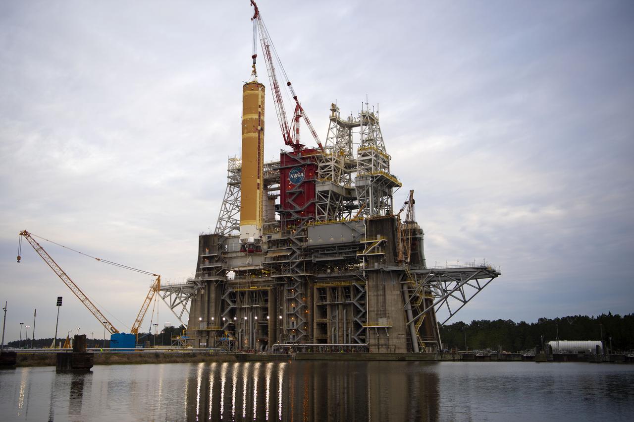 On Jan. 21-22, 2020, crews at Stennis Space Center lifted and installed the first core stage of NASA’s new Space Launch System (SLS) rocket onto the B-2 Test Stand. In upcoming months, a top-to-bottom, integrated series of Green Run tests will be conducted on the stage and its sophisticated systems. Following testing, the stage will be used to help launch the maiden Artemis I test mission of SLS and the Orion spacecraft. Through the Artemis program, NASA will send humans, including the first woman and next man, to the Moon to establish a sustainable presence.