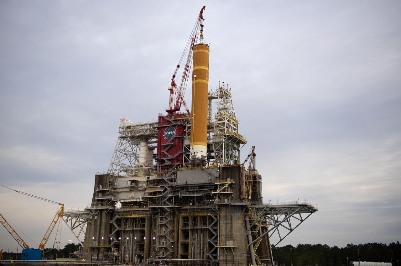 On Jan. 21-22, 2020, crews at Stennis Space Center lifted and installed the first core stage of NASA’s new Space Launch System (SLS) rocket onto the B-2 Test Stand. In upcoming months, a top-to-bottom, integrated series of Green Run tests will be conducted on the stage and its sophisticated systems. Following testing, the stage will be used to help launch the maiden Artemis I test mission of SLS and the Orion spacecraft. Through the Artemis program, NASA will send humans, including the first woman and next man, to the Moon to establish a sustainable presence.