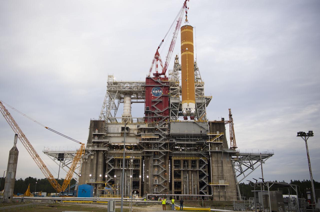 On Jan. 21-22, 2020, crews at Stennis Space Center lifted and installed the first core stage of NASA’s new Space Launch System (SLS) rocket onto the B-2 Test Stand. In upcoming months, a top-to-bottom, integrated series of Green Run tests will be conducted on the stage and its sophisticated systems. Following testing, the stage will be used to help launch the maiden Artemis I test mission of SLS and the Orion spacecraft. Through the Artemis program, NASA will send humans, including the first woman and next man, to the Moon to establish a sustainable presence.