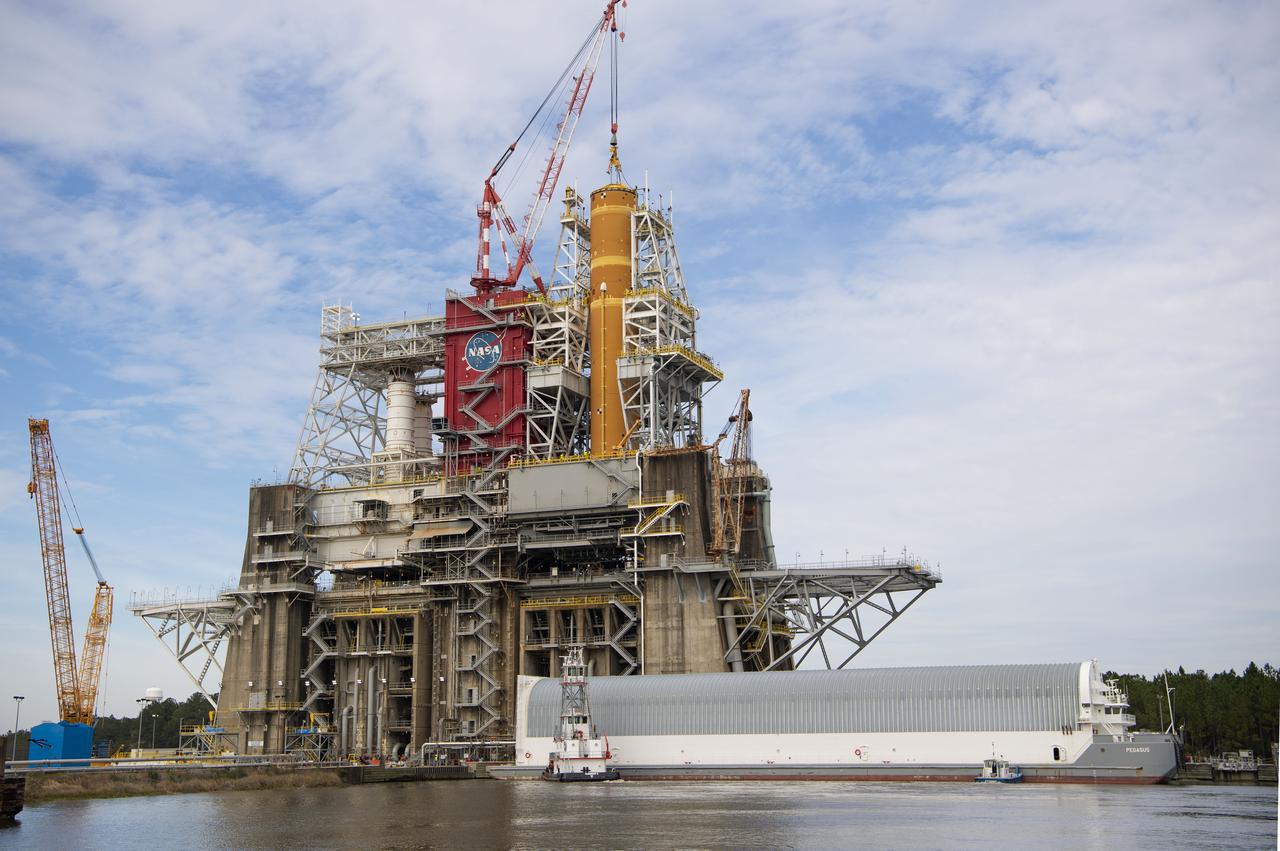 On Jan. 21-22, 2020, crews at Stennis Space Center lifted and installed the first core stage of NASA’s new Space Launch System (SLS) rocket onto the B-2 Test Stand. In upcoming months, a top-to-bottom, integrated series of Green Run tests will be conducted on the stage and its sophisticated systems. Following testing, the stage will be used to help launch the maiden Artemis I test mission of SLS and the Orion spacecraft. Through the Artemis program, NASA will send humans, including the first woman and next man, to the Moon to establish a sustainable presence.