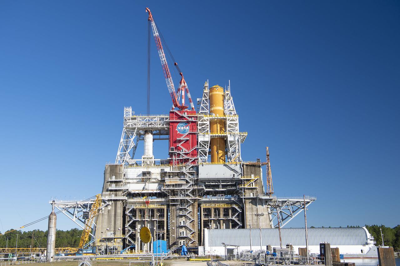On Jan. 21-22, 2020, crews at Stennis Space Center lifted and installed the first core stage of NASA’s new Space Launch System (SLS) rocket onto the B-2 Test Stand. In upcoming months, a top-to-bottom, integrated series of Green Run tests will be conducted on the stage and its sophisticated systems. Following testing, the stage will be used to help launch the maiden Artemis I test mission of SLS and the Orion spacecraft. Through the Artemis program, NASA will send humans, including the first woman and next man, to the Moon to establish a sustainable presence.