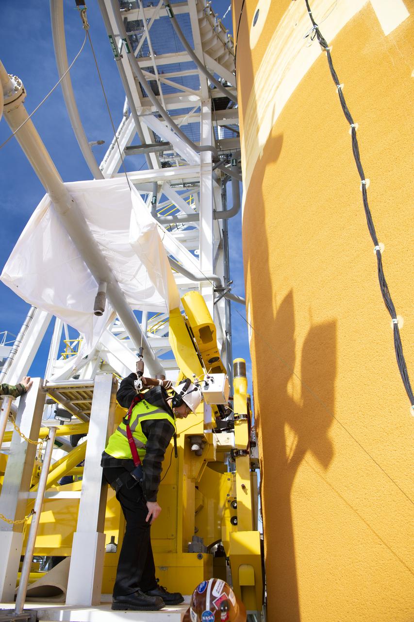 On Jan. 30, 2020, crews at Stennis Space Center successfully conducted modal testing of the first core stage of NASA’s new Space Launch System (SLS) rocket. Data from the modal test will be used to verify structural vibration modes and verify flight control parameters. The test is part of a Green Run series of testing that represents the first top-to-bottom integrated testing of the stage’s systems prior to its maiden Artemis I test mission.