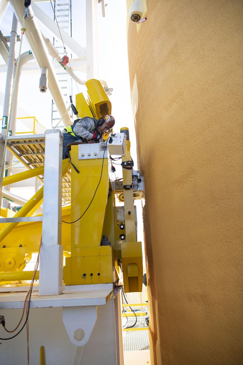 On Jan. 30, 2020, crews at Stennis Space Center successfully conducted modal testing of the first core stage of NASA’s new  Space Launch System (SLS) rocket. Data from the modal test will be used to verify structural vibration modes and verify flight control parameters.  The test is part of a Green Run series of testing that represents the first top-to-bottom integrated testing of the stage’s systems  prior to its maiden Artemis I test mission.