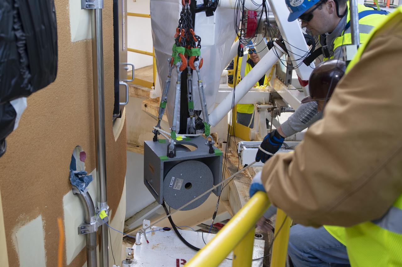 On Jan. 30, 2020, crews at Stennis Space Center successfully conducted modal testing of the first core stage of NASA’s new  Space Launch System (SLS) rocket. Data from the modal test will be used to verify structural vibration modes and verify flight control parameters.  The test is part of a Green Run series of testing that represents the first top-to-bottom integrated testing of the stage’s systems  prior to its maiden Artemis I test mission.