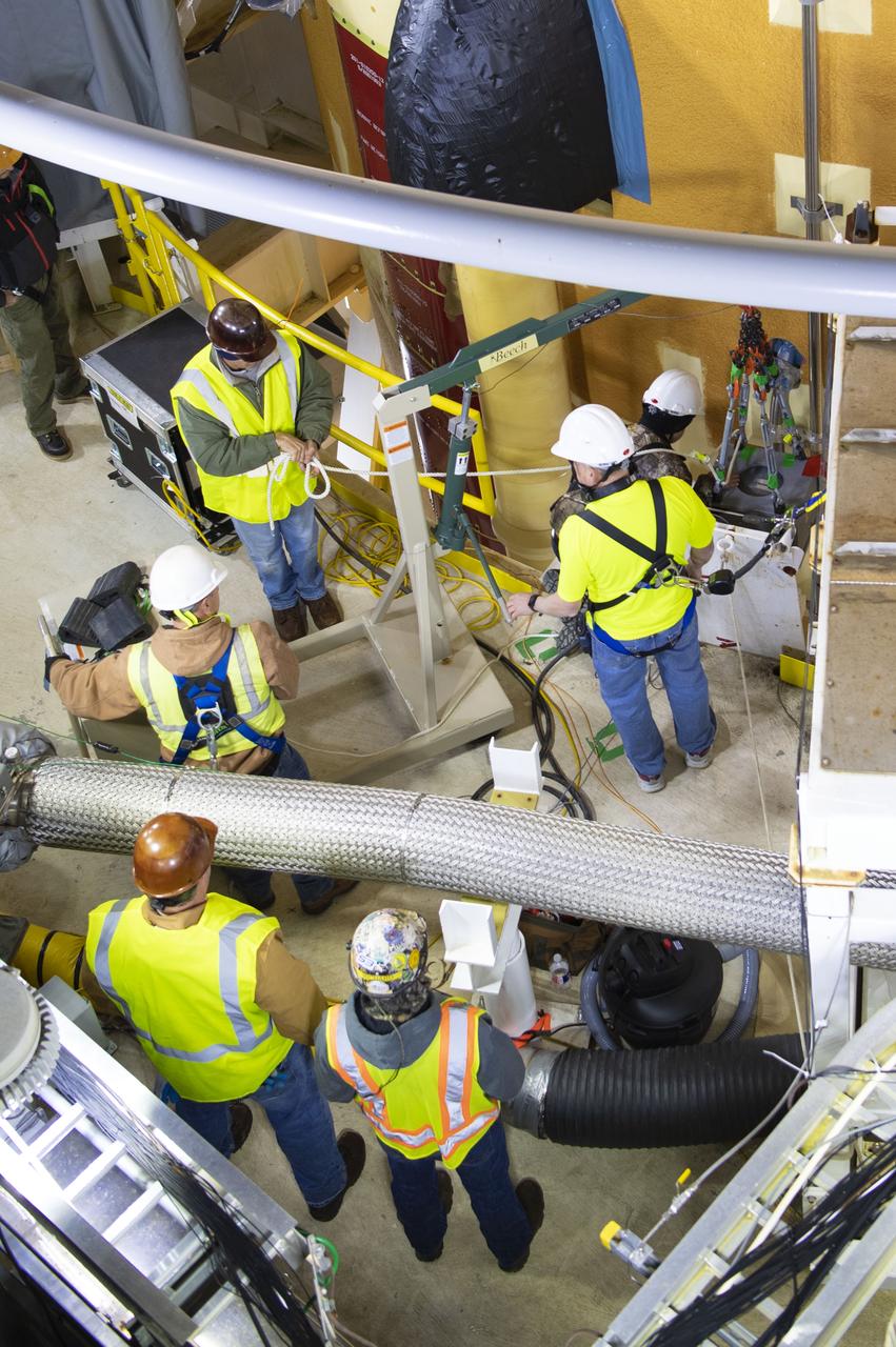 On Jan. 30, 2020, crews at Stennis Space Center successfully conducted modal testing of the first core stage of NASA’s new  Space Launch System (SLS) rocket. Data from the modal test will be used to verify structural vibration modes and verify flight control parameters.  The test is part of a Green Run series of testing that represents the first top-to-bottom integrated testing of the stage’s systems  prior to its maiden Artemis I test mission.