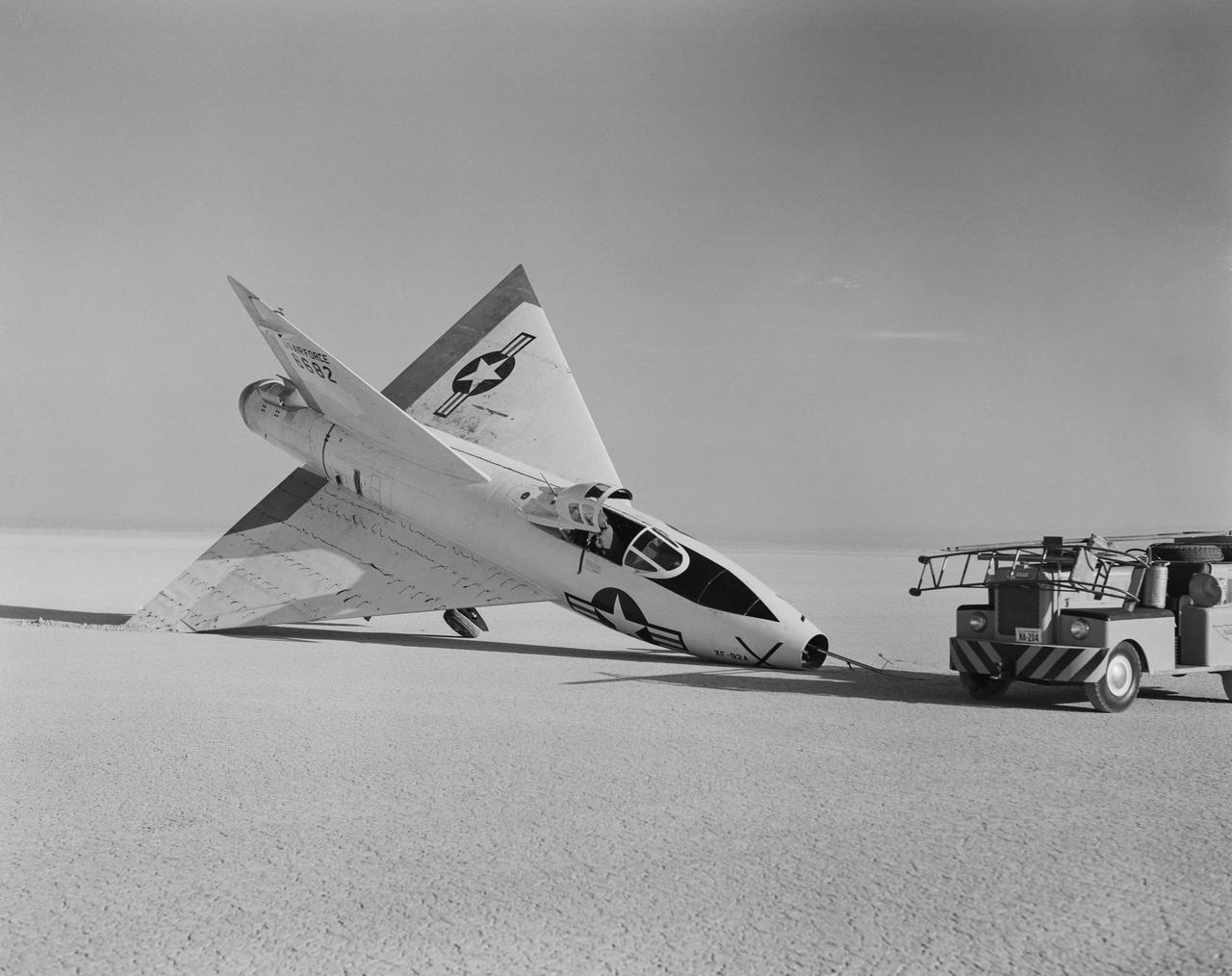 The XF-92A, which had a minor landing mishap in 1953, was the concept for the first delta wing fighter in the U.S. inventory, the F-102.