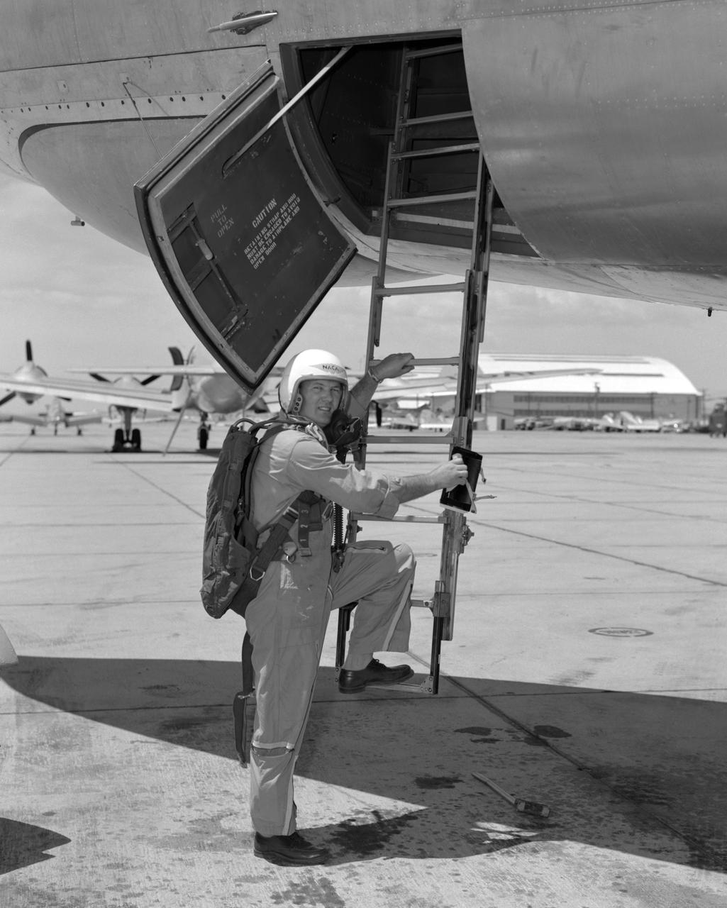 From December 10, 1966, until his retirement on February 27, 1976, Stanley P. Butchart served as Chief (later, Director) of Flight Operations at NASA's Flight Research Center (renamed on March 26, 1976, the Hugh L. Dryden Flight Research Center). Initially, his responsibilities in this position included the Research Pilots Branch, a Maintenance and Manufacturing Branch, and an Operations Engineering Branch, the last of which not only included propulsion and electrical/electronic sections but project engineers for the X-15 and lifting bodies. During his tenure, however, the responsibilities of his directorate came to include not only Flight Test Engineering Support but Flight Systems and Loads laboratories. Before becoming Chief of Flight Operations, Butchart had served since June of 1966 as head of the Research Pilots Branch (Chief Pilot) and then as acting chief of Flight Operations. He had joined the Center (then known as the National Advisory Committee for Aeronautics' High-Speed Flight Research Station) as a research pilot on May 10, 1951. During his career as a research pilot, he flew a great variety of research and air-launch aircraft including the D-558-I, D-558-II, B-29 (plus its Navy version, the P2B), X-4, X-5, KC-135, CV-880, CV-990, B-47, B-52, B-747, F-100A, F-101, F-102, F-104, PA-30 Twin Comanche, JetStar, F-111, R4D, B-720, and B-47. Although previously a single-engine pilot, he became the Center's principal multi-engine pilot during a period of air-launches in which the pilot of the air-launch aircraft (B-29 or P2B) basically directed the operations. It was he who called for the chase planes before each drop, directed the positioning of fire rescue vehicles, and released the experimental aircraft after ensuring that all was ready for the drop. As pilot of the B-29 and P2B, Butchart launched the X-1A once, the X-1B 13 times, the X-1E 22 times, and the D-558-II 102 times. In addition, he towed the M2-F1 lightweight lifting body 14 times behind an R4