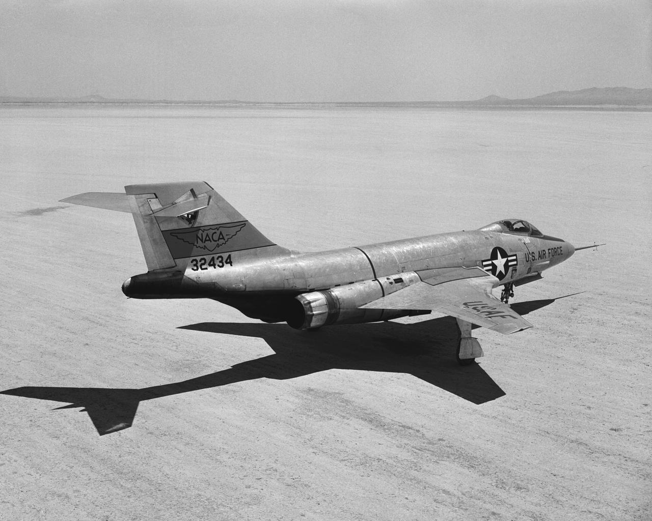 F-101A Rear quarter view on Edwards Lakebed. Aug. 10, 1956