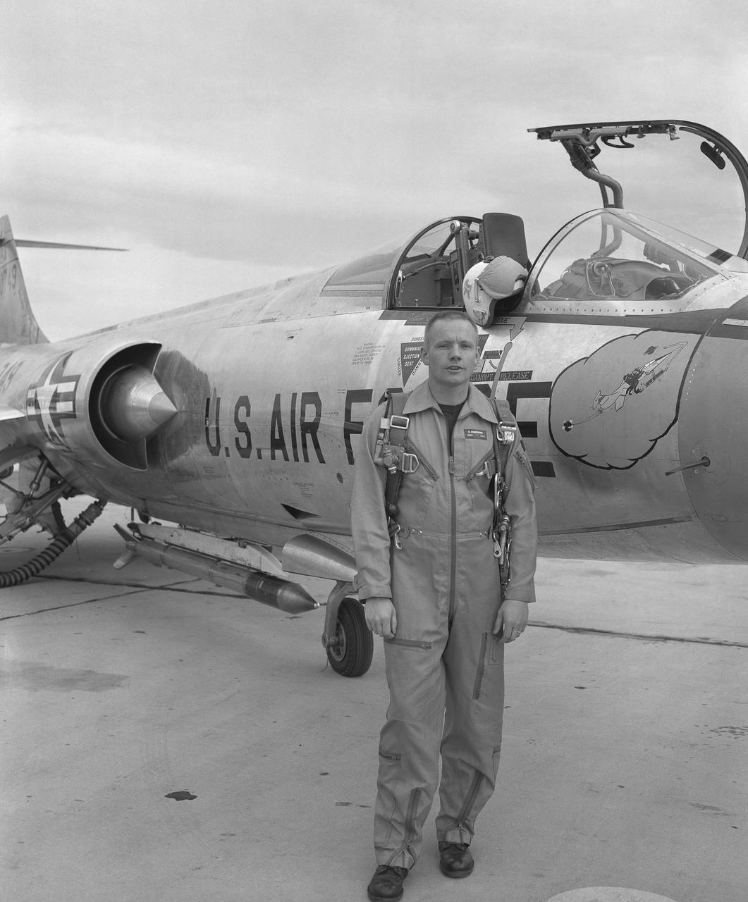 Famed astronaut Neil A. Armstrong – the first person to set foot on the Moon during the historic Apollo 11 mission in July 1969 – spent seven years as a research pilot at the NACA-NASA High-Speed Flight Station, now NASA’s Armstrong Flight Research Center in Edwards, California, before joining the space program. During his time there, he served as a project pilot on the F-100A, F-100C, F-101, and F-104A (pictured here).