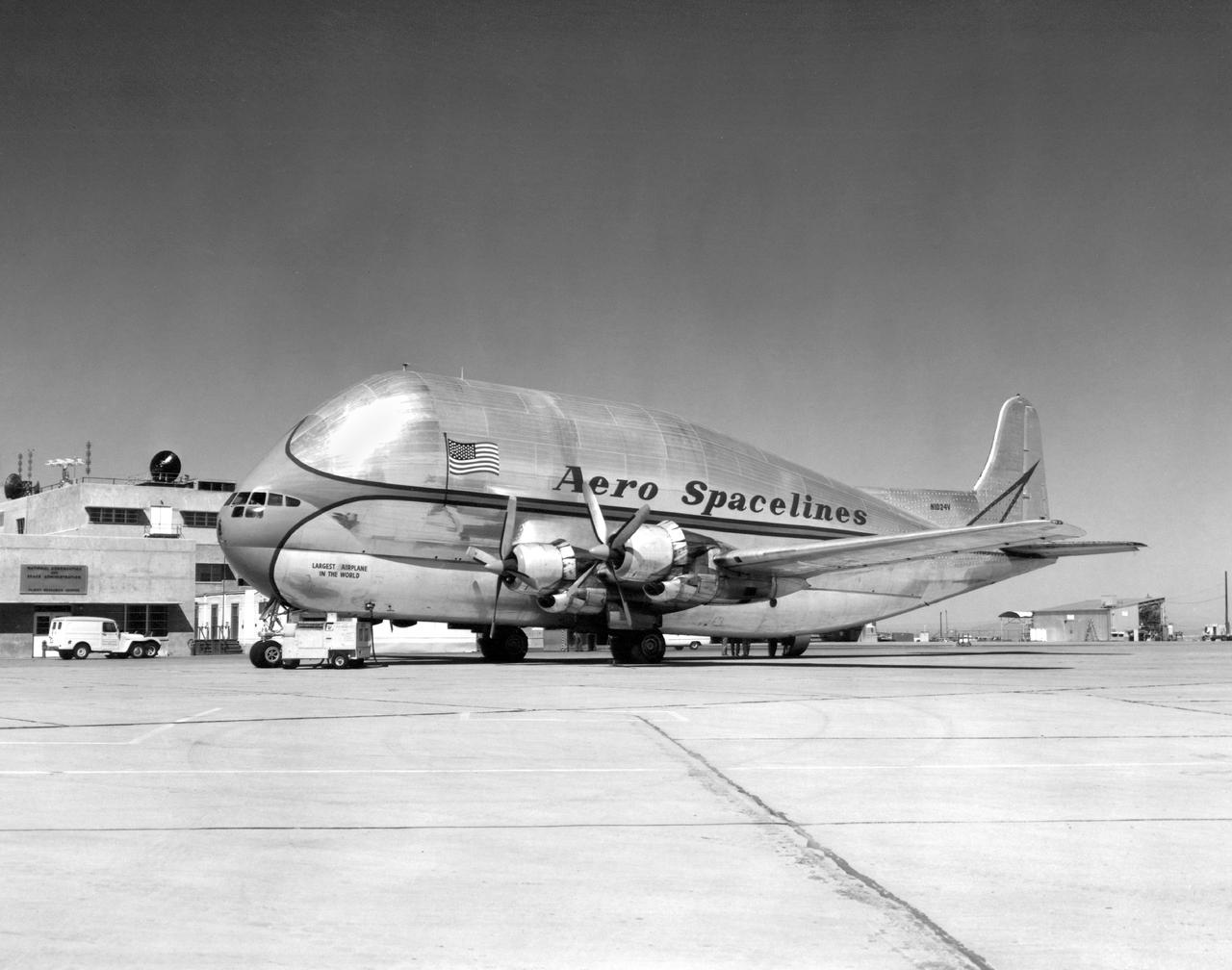 Aero Spacelines B-377PG Pregnant Guppy on ramp in preparation for flight tests and pilot evaluation