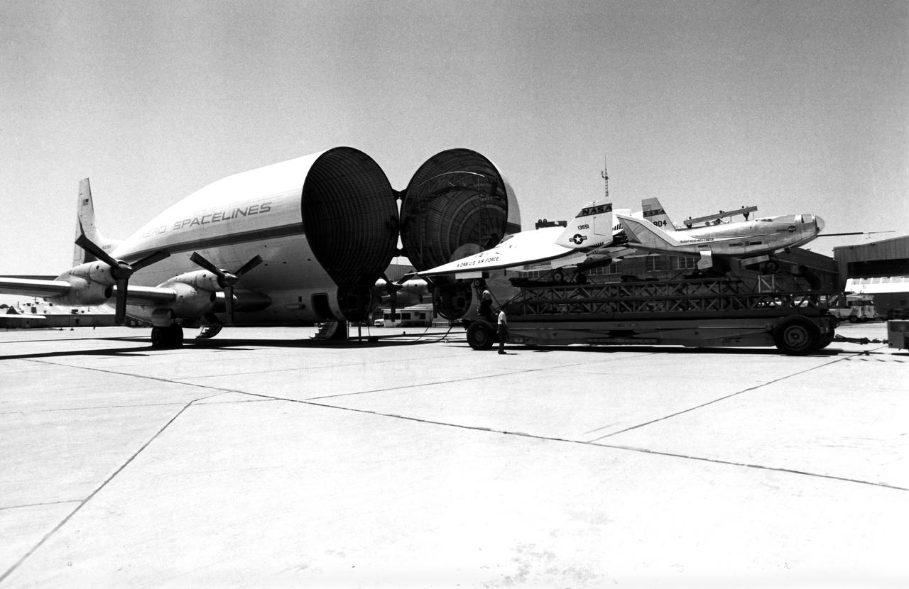 Aero Spacelines B377SGT Super Guppy on Ramp Loading the X-24B and HL-10 Lifting Bodies for Transportation to the Air Force Museum at Wright-Patterson Air Force Base, Ohio