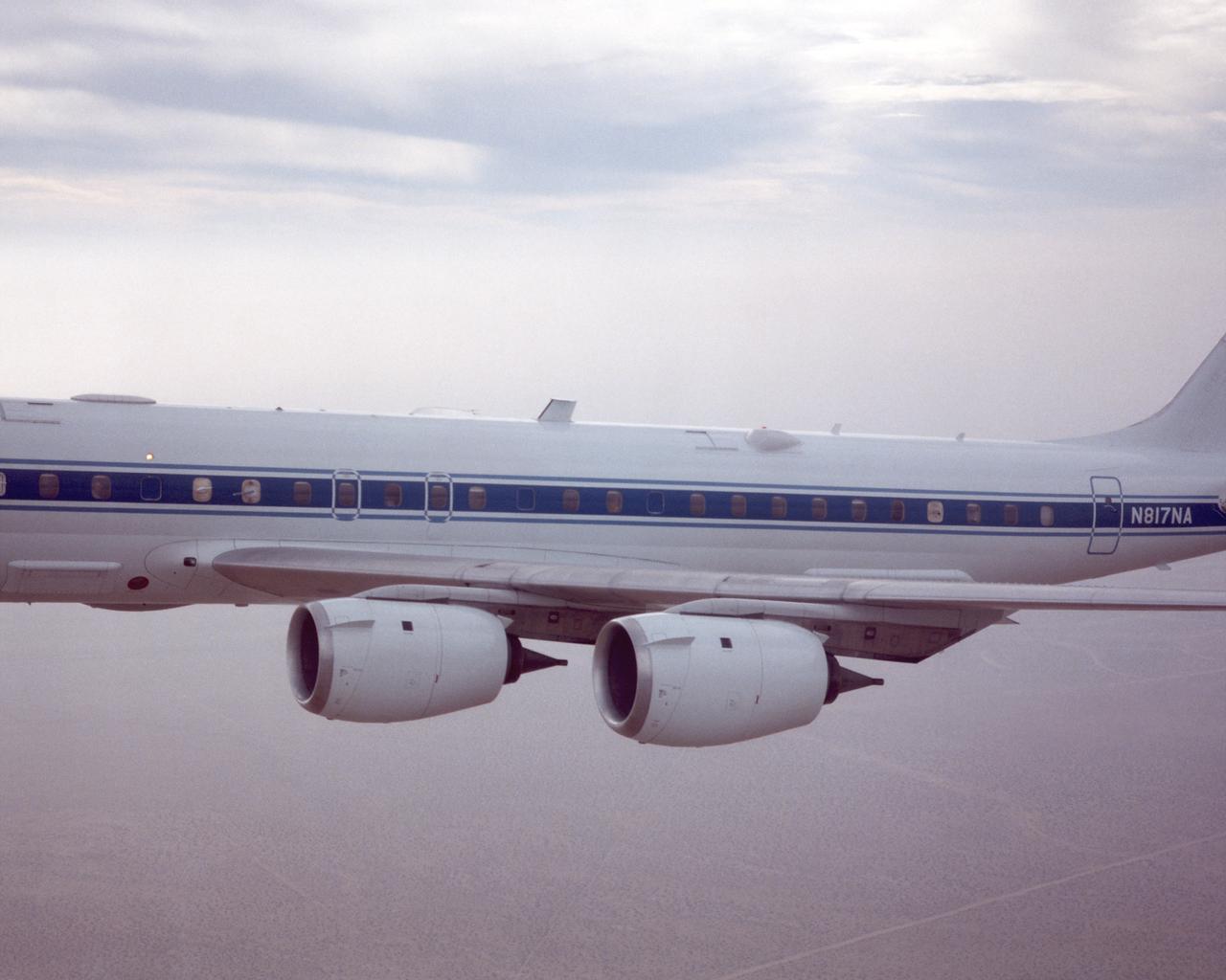 DC-8 returning from AFWEX deployment showing AeroSAPIENT Ku-band transmit antenna (aft 62 degree port)