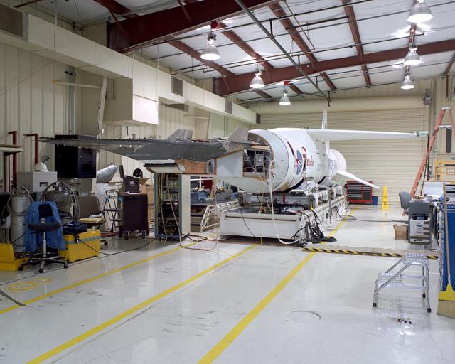 NASA image: X-43A hypersonic research aircraft mated to its modified Pegasus® booster rocket.
