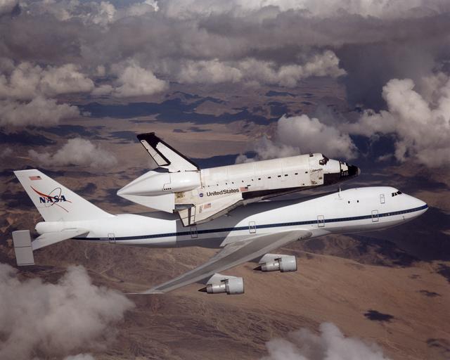 NASA image: NASA space shuttle Columbia hitched a ride on a special 747 carrier aircraft for the flight from Palmdale, California, to Kennedy Space Center, Florida, on March 1, 2001