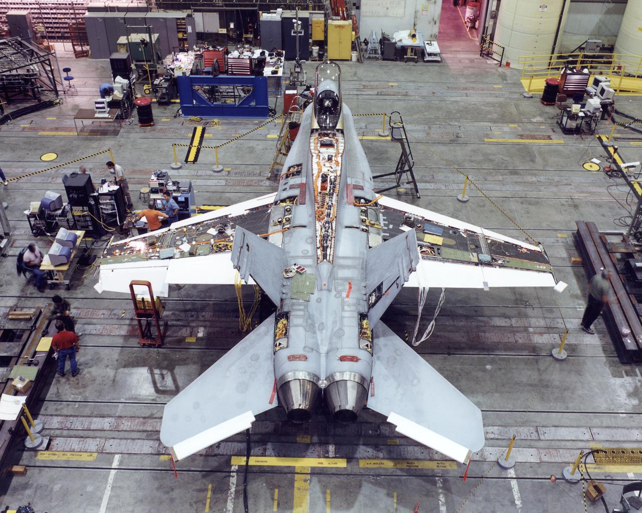 Structural loads testing on the Active Aeroelastic Wing F-18 in the Flight Loads Laboratory at NASA's Dryden flight Research Center, Edwards, California