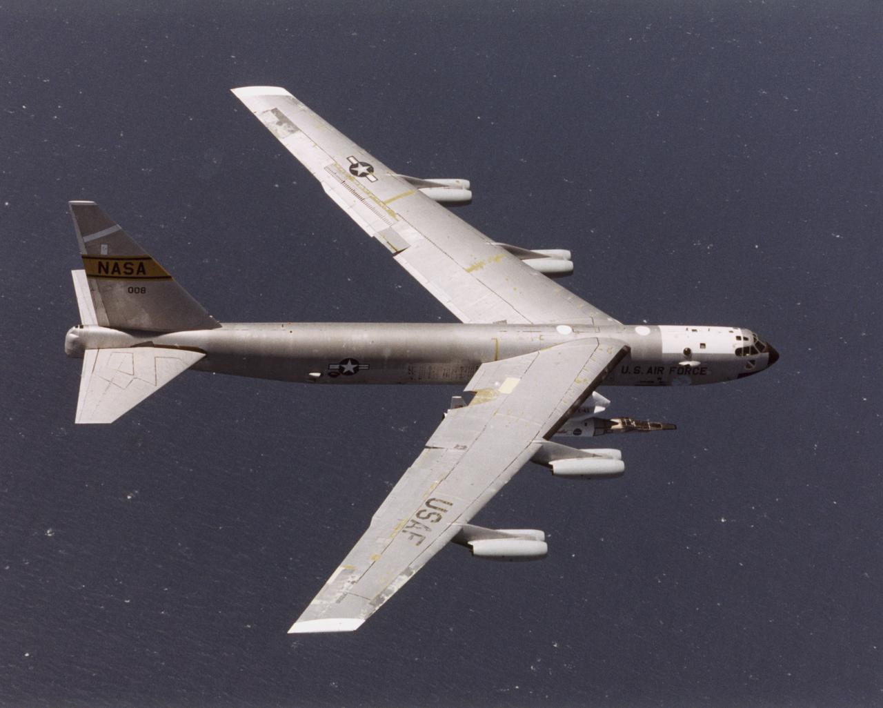 The NASA X-43A hypersonic research vehicle and its Pegasus booster rocket, mounted beneath the wing of their B-52 mothership, had a successful first captive-carry flight on April 28, 2001, Basically a dress rehearsal for a subsequent free flight, the captive-carry flight kept the X-43A-and-Pegasus combination attached to the B-52's wing pylon throughout the almost two-hour mission from NASA's Dryden Flight Research Center, Edwards, Calif., over the Pacific Missile Test Range, and back to Dryden.
