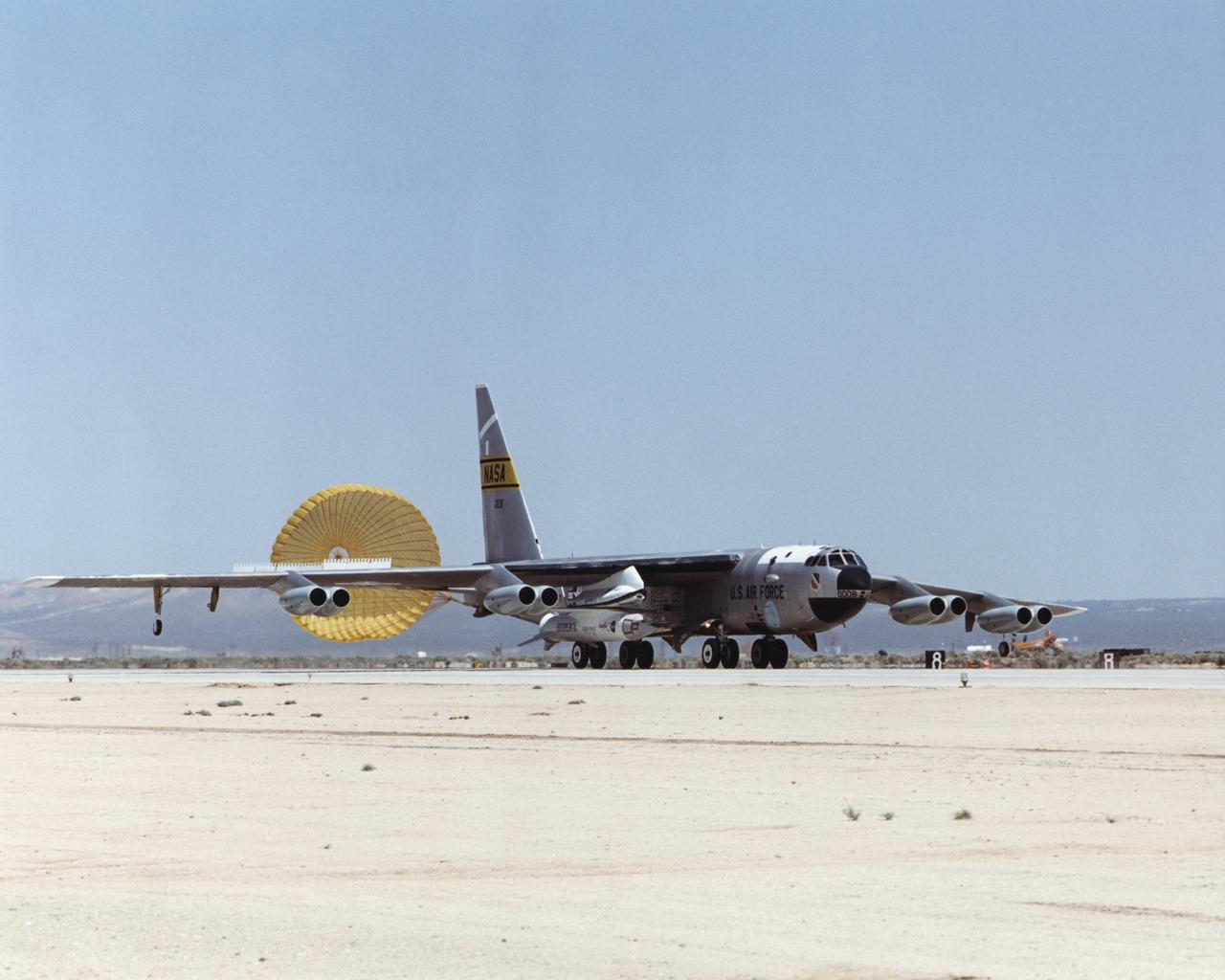 The NASA X-43A hypersonic research vehicle and its Pegasus booster rocket, mounted beneath the wing of their B-52 mothership, had a successful first captive-carry flight on April 28, 2001, Basically a dress rehearsal for a subsequent free flight, the captive-carry flight kept the X-43A-and-Pegasus combination attached to the B-52's wing pylon throughout the almost two-hour mission from NASA's Dryden Flight Research Center, Edwards, Calif., over the Pacific Missile Test Range, and back to Dryden.