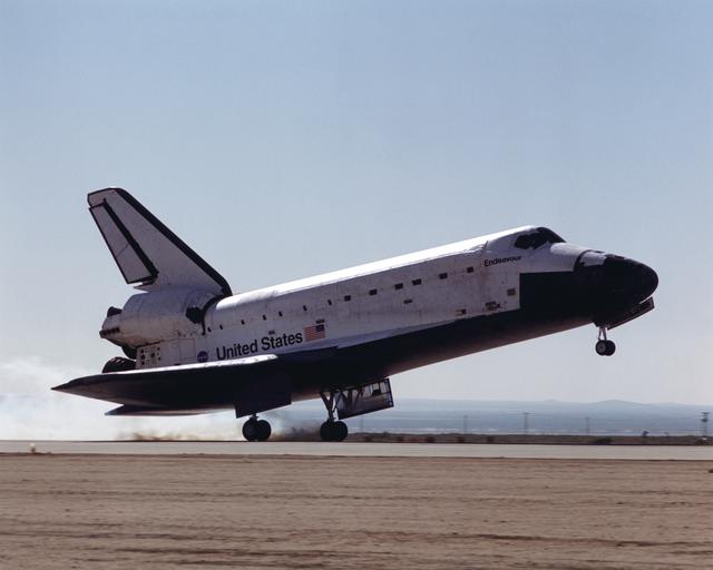 NASA image: Space Shuttle Endeavour touches down on the runway at Edwards Air Force Base, California