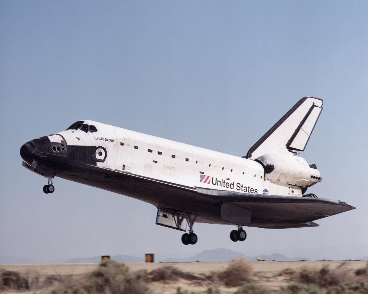 At the conclusion of Space Shuttle Mission STS-100, Endeavour landed at Edwards Air Force Base, California, May 1, 2001. There the Orbiter would be readied by technicians at NASA's Dryden Flight Research Center for return to Kennedy Space Center, Florida, atop a 747 carrier aircraft.