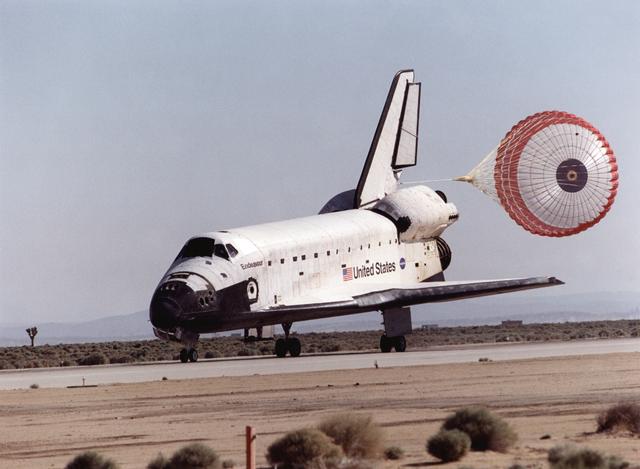 A lone desert Joshua tree greeted the arrival of Space Shuttle Endeavour at Edwards Air Force Base, California, on May 1, 2001