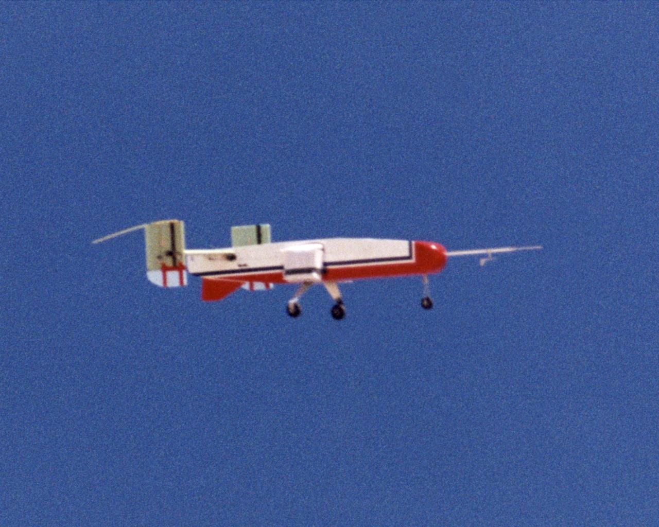 The deployable, inflatable wing technology demonstrator experiment aircraft maintains a steady attitude following separation from its carrier aircraft during a flight conducted by the NASA Dryden Flight Research Center, Edwards, California. The inflatable wing project represented a basic flight research effort by Dryden personnel. Three successful flights of the I2000 inflatable wing aircraft occurred. During the flights, the team air-launched the radio-controlled (R/C) I2000 from an R/C utility airplane at an altitude of 800-1000 feet.  As the I2000 separated from the carrier aircraft, its inflatable wings "popped-out," deploying rapidly via an on-board nitrogen bottle. The aircraft remained stable as it transitioned from wingless to winged flight. The unpowered I2000 glided down to a smooth landing under complete control.