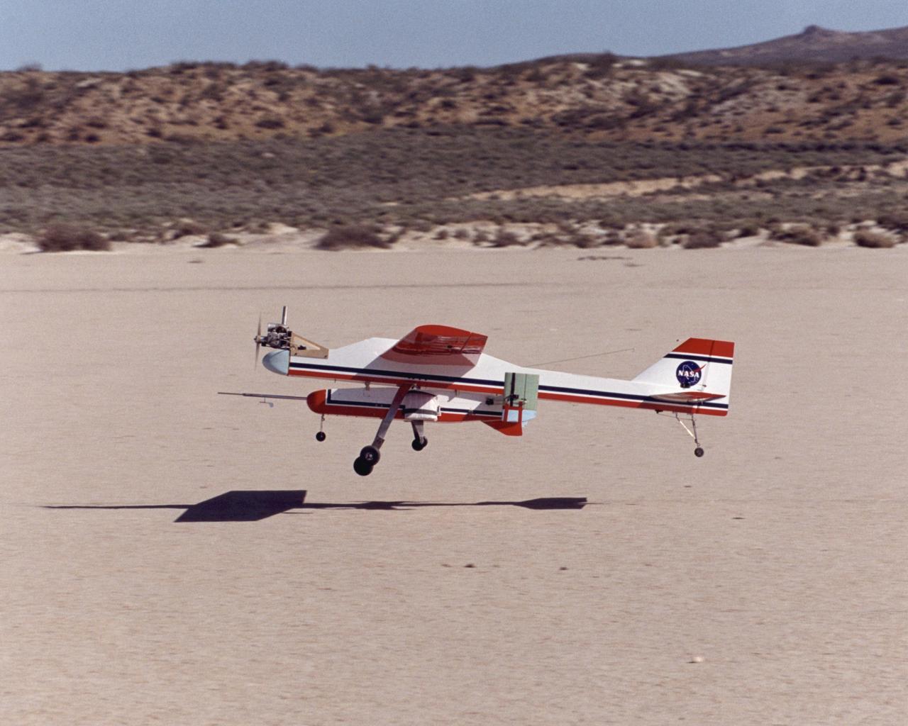 The I2000, a deployable, inflatable wing technology demonstrator experiment aircraft, leaves the ground during a flight conducted by the NASA Dryden Flight Research Center, Edwards, California.