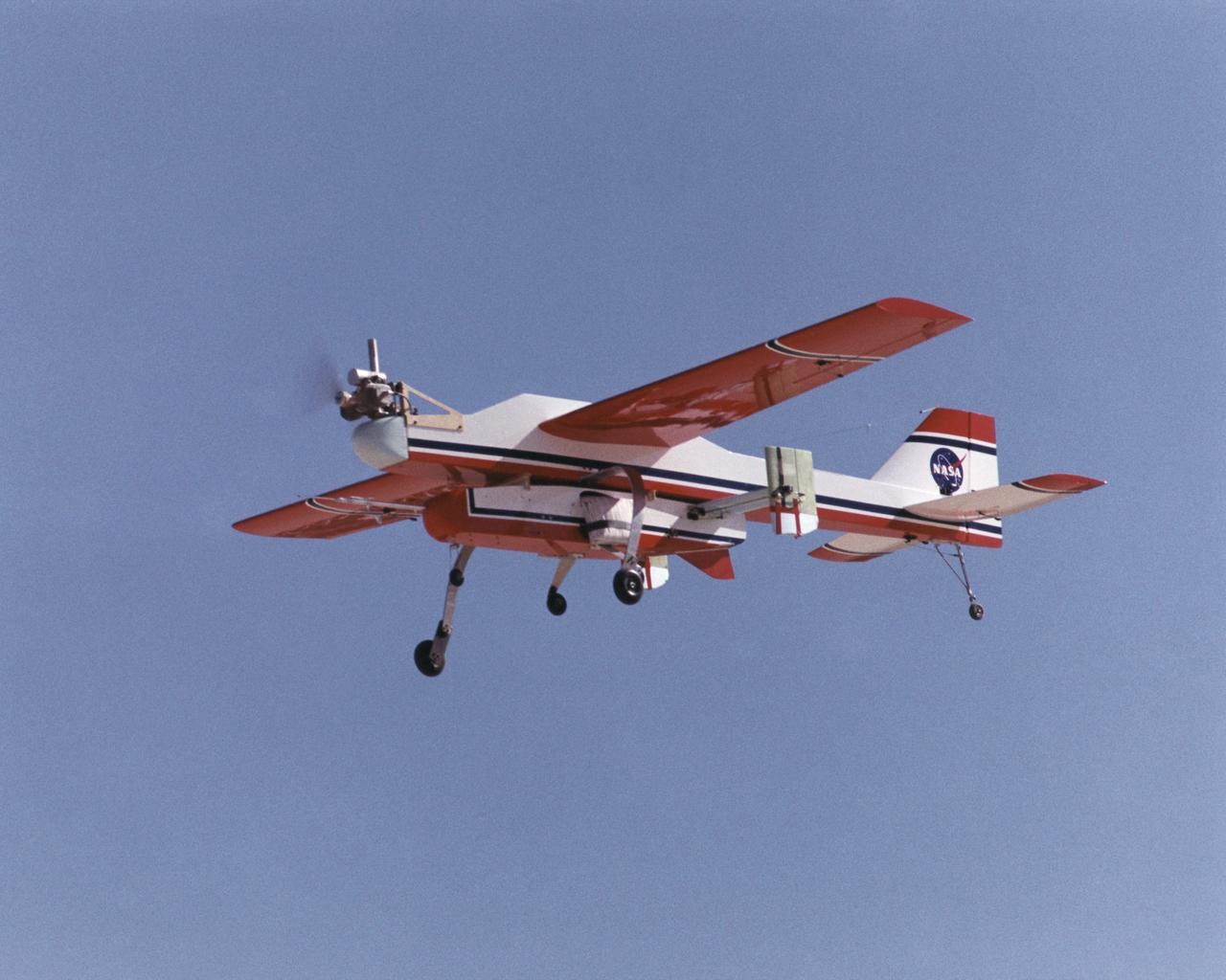 The deployable, inflatable wing technology demonstrator experiment aircraft looks good during a flight conducted by the NASA Dryden Flight Research Center, Edwards, California. The inflatable wing project represented a basic flight research effort by Dryden personnel. Three successful flights of the I2000 inflatable wing aircraft occurred. During the flights, the team air-launched the radio-controlled (R/C) I2000 from an R/C utility airplane at an altitude of 800-1000 feet.  As the I2000 separated from the carrier aircraft, its inflatable wings "popped-out," deploying rapidly via an on-board nitrogen bottle. The aircraft remained stable as it transitioned from wingless to winged flight. The unpowered I2000 glided down to a smooth landing under complete control.