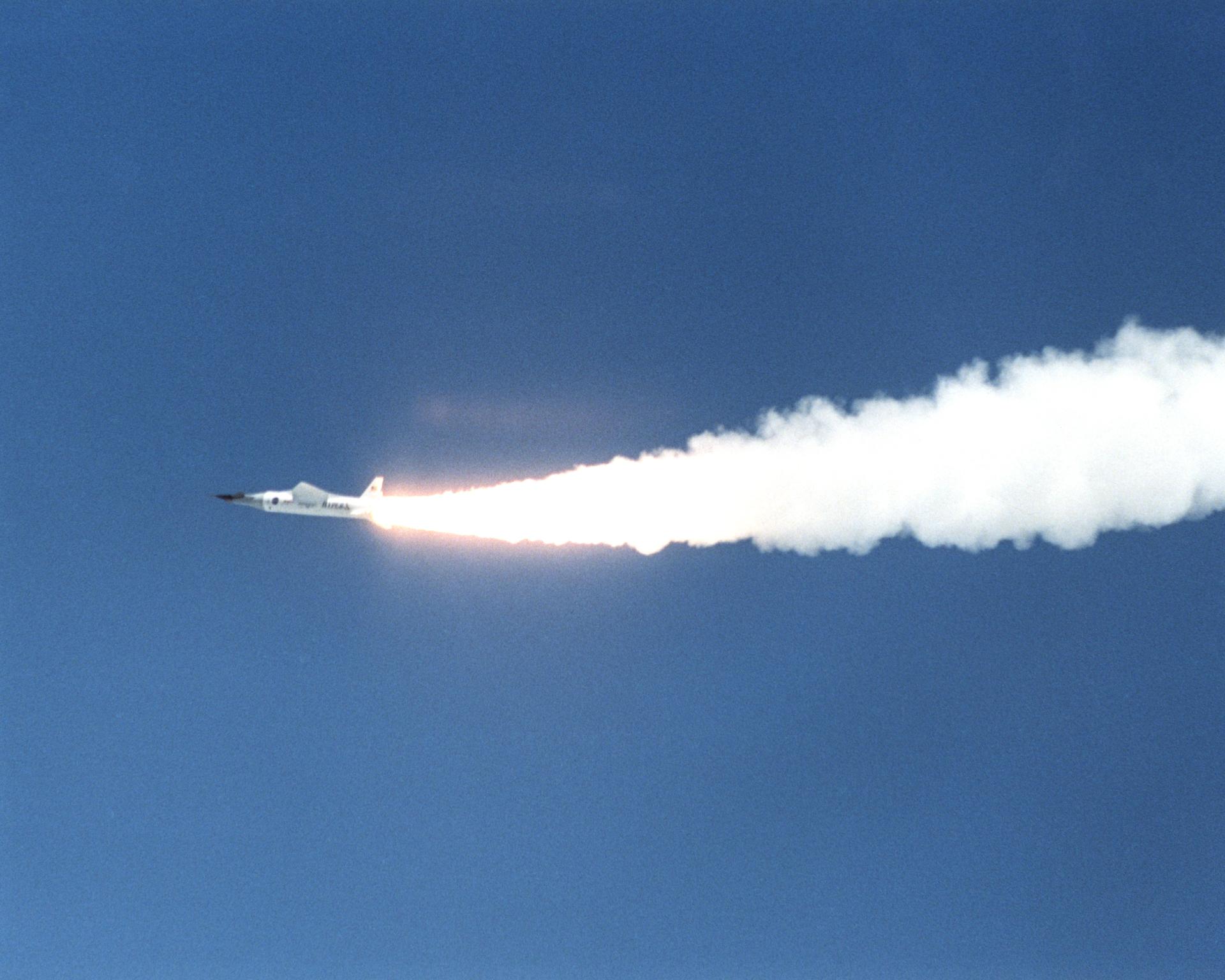 Ignition of the Pegasus rocket moments after release from the B-52 signaled acceleration of the X-43A/Pegasus combination over the Pacific Ocean