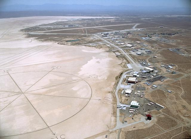 NASA image: NASA's Dryden Flight Research Center is situated immediately adjacent to the compass rose on the bed of Rogers Dry Lake at Edwards Air Force Base, Calif.