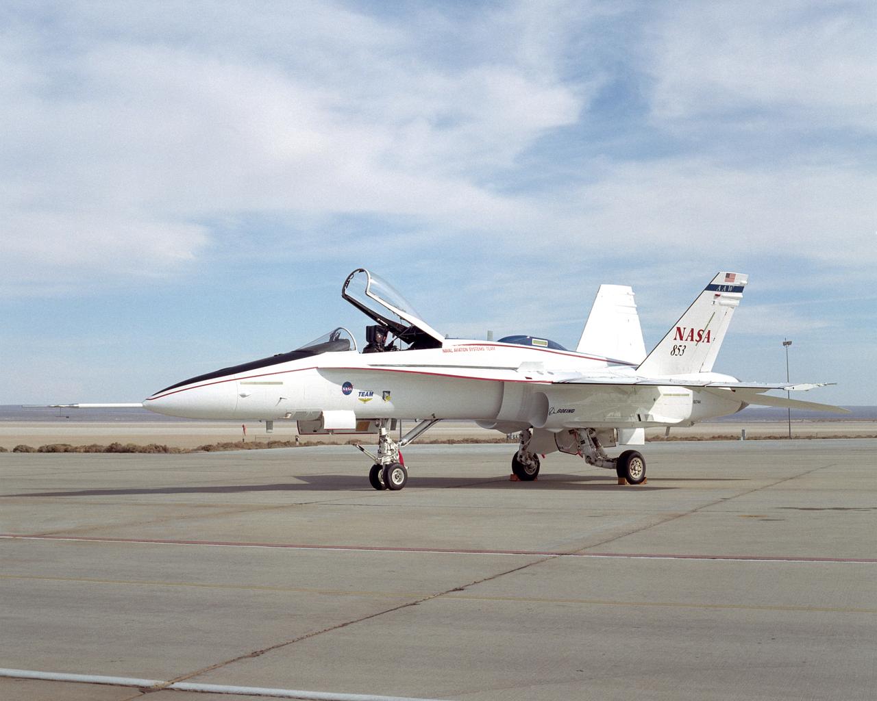 This modified F/A-18A is the test aircraft for the Active Aeroelastic Wing (AAW) project at NASA's Dryden Flight Research Center, Edwards, California.