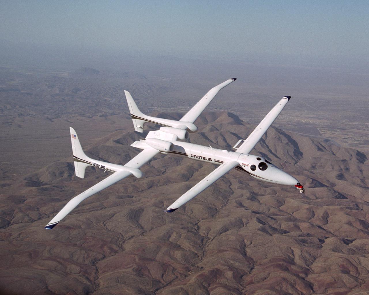 Proteus in flight over mountains near Las Cruces, New Mexico.