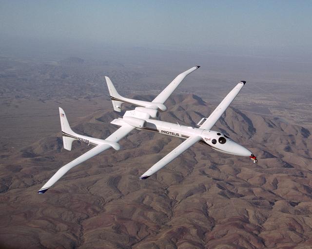 NASA image: Proteus in flight over mountains near Las Cruces, New Mexico.