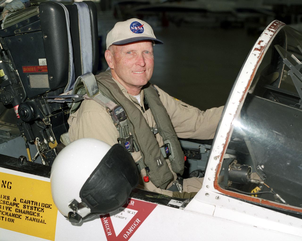 Former NASA astronaut C. Gordon Fullerton, seated in the cockpit of an F/A-18, is a research pilot at NASA's Dryden Flight Research Center, Edwards, Calif. Since transferring to Dryden in 1986, his assignments have included a variety of flight research and support activities piloting NASA's B-52 launch aircraft, the 747 Shuttle Carrier Aircraft (SCA), and other multi-engine and high performance aircraft.  He flew a series of development air launches of the X-38 prototype Crew Return Vehicle and in the launches for the X-43A Hyper-X project. Fullerton also flies Dryden's DC-8 Airborne Science aircraft in support a variety of atmospheric physics, ground mapping and meteorology studies. Fullerton also was project pilot on the Propulsion Controlled Aircraft program, during which he successfully landed both a modified F-15 and an MD-11 transport with all control surfaces neutralized, using only engine thrust modulation for control. Fullerton also evaluated the flying qualities of the Russian Tu-144 supersonic transport during two flights in 1998, one of only two non-Russian pilots to fly that aircraft.  With more than 15,000 hours of flying time, Fullerton has piloted 135 different types of aircraft in his career. As an astronaut, Fullerton served on the support crews for the Apollo 14, 15, 16, and 17 lunar missions. In 1977, Fullerton was on one of the two flight crews that piloted the Space Shuttle prototype Enterprise during the Approach and Landing Test Program at Dryden. Fullerton was the pilot on the STS-3 Space Shuttle orbital flight test mission in 1982, and commanded the STS-51F Spacelab 2 mission in 1985. He has logged 382 hours in space flight. In July 1988, he completed a 30-year career with the U.S. Air Force and retired as a colonel.