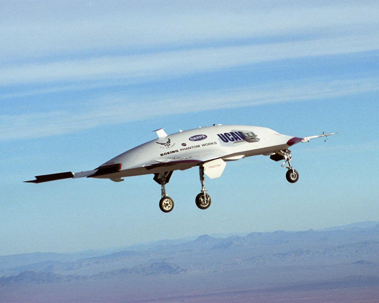The second X-45A Unmanned Combat Air Vehicle (UCAV) technology demonstrator completed its first flight on November 21, 2002, after taking off from a dry lakebed at NASA's Dryden Flight Research Center, Edwards Air Force Base, California.  X-45A vehicle two flew for approximately 30 minutes and reached an airspeed of 195 knots and an altitude of 7500 feet. This flight validated the functionality of the UCAV flight software on the second air vehicle.  Dryden is supporting the DARPA/Boeing team in the design, development, integration, and demonstration of the critical technologies, processes, and system attributes leading to an operational UCAV system. Dryden support of the X-45A demonstrator system includes analysis, component development, simulations, ground and flight tests.