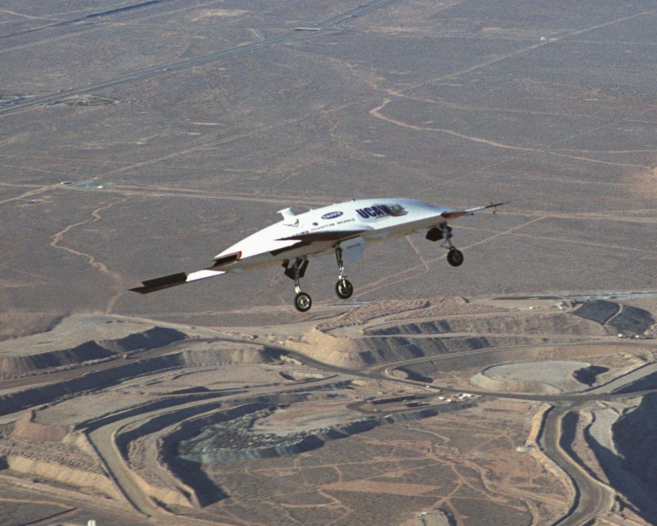 The second X-45A Unmanned Combat Air Vehicle (UCAV) technology demonstrator completed its first flight on November 21, 2002, after taking off from a dry lakebed at NASA's Dryden Flight Research Center, Edwards Air Force Base, California.  X-45A vehicle two flew for approximately 30 minutes and reached an airspeed of 195 knots and an altitude of 7500 feet. This flight validated the functionality of the UCAV flight software on the second air vehicle.  Dryden is supporting the DARPA/Boeing team in the design, development, integration, and demonstration of the critical technologies, processes, and system attributes leading to an operational UCAV system. Dryden support of the X-45A demonstrator system includes analysis, component development, simulations, ground and flight tests.