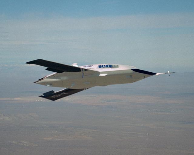 The first X-45A Unmanned Combat Air Vehicle (UCAV) technology demonstrator completed its sixth flight on Dec. 19, 2002, raising its landing gear in flight for the first time. The X-45A flew for 40 minutes and reached an airspeed of 195 knots